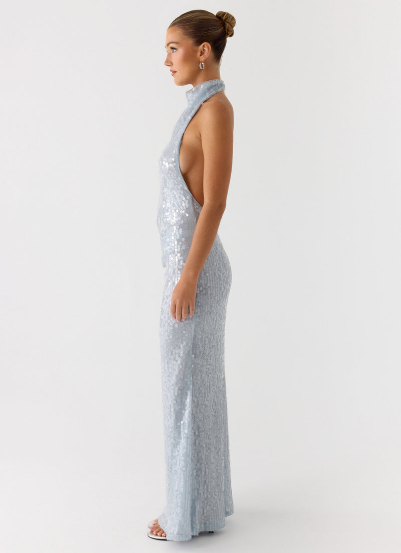 Kaida Sequin Maxi Dress - Misty Blue
