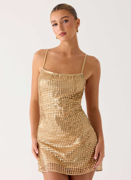 open lace back dress Gold Halter Sequin A-Line Mini Party Dress MYC1050