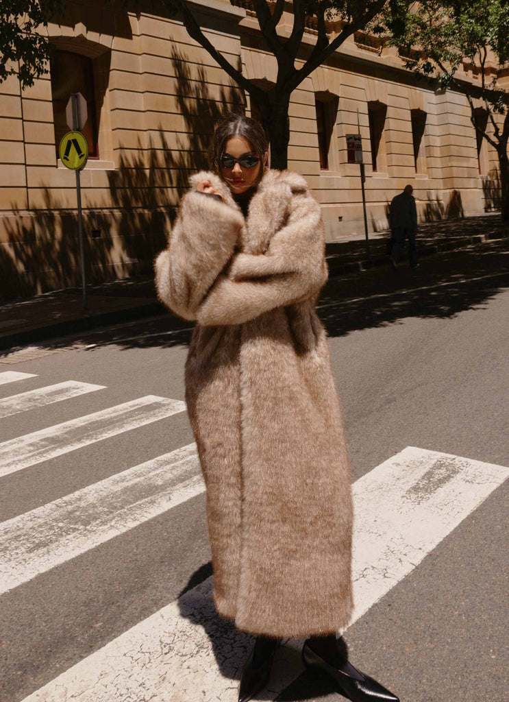 Kamil Faux Fur Maxi Coat - Tan Beige Kamil Faux Fur Maxi Coat - Tan Beige