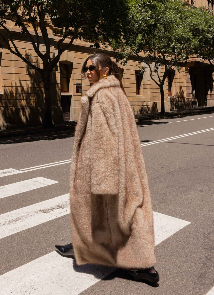 Kamil Faux Fur Maxi Coat - Tan Beige