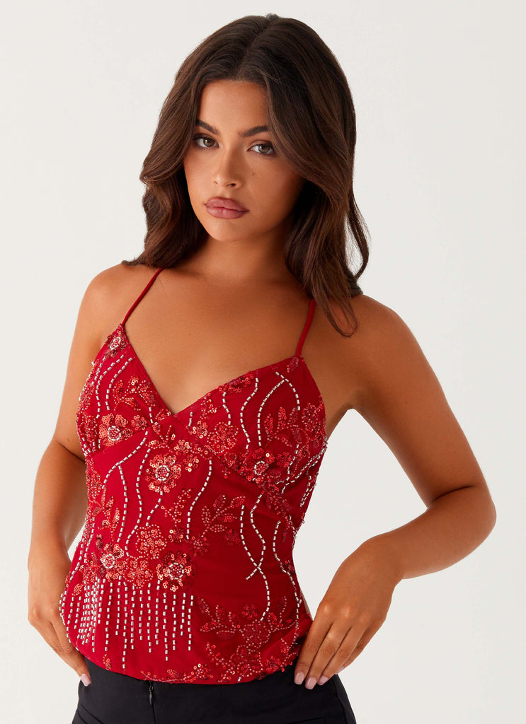 Kamilla Sequin Cami Top - Red