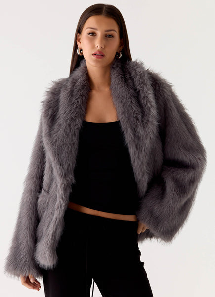 Katiana Faux Fur Jacket - Grey – Peppermayo US