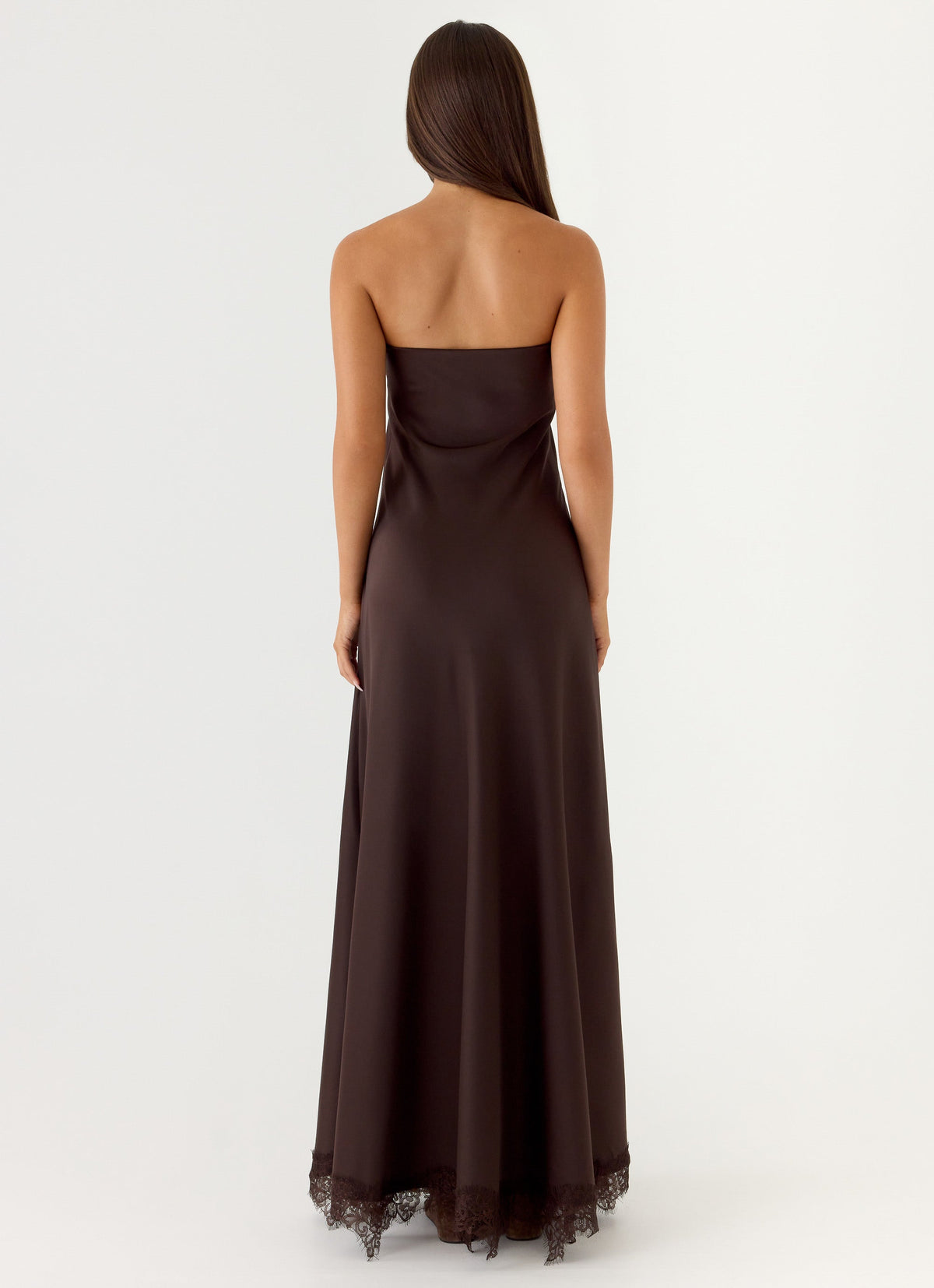 chocolate brown strapless dress Jasmine Satin Maxi / Dark | MESHKI evening events Silquee Women Elegant Solid Color