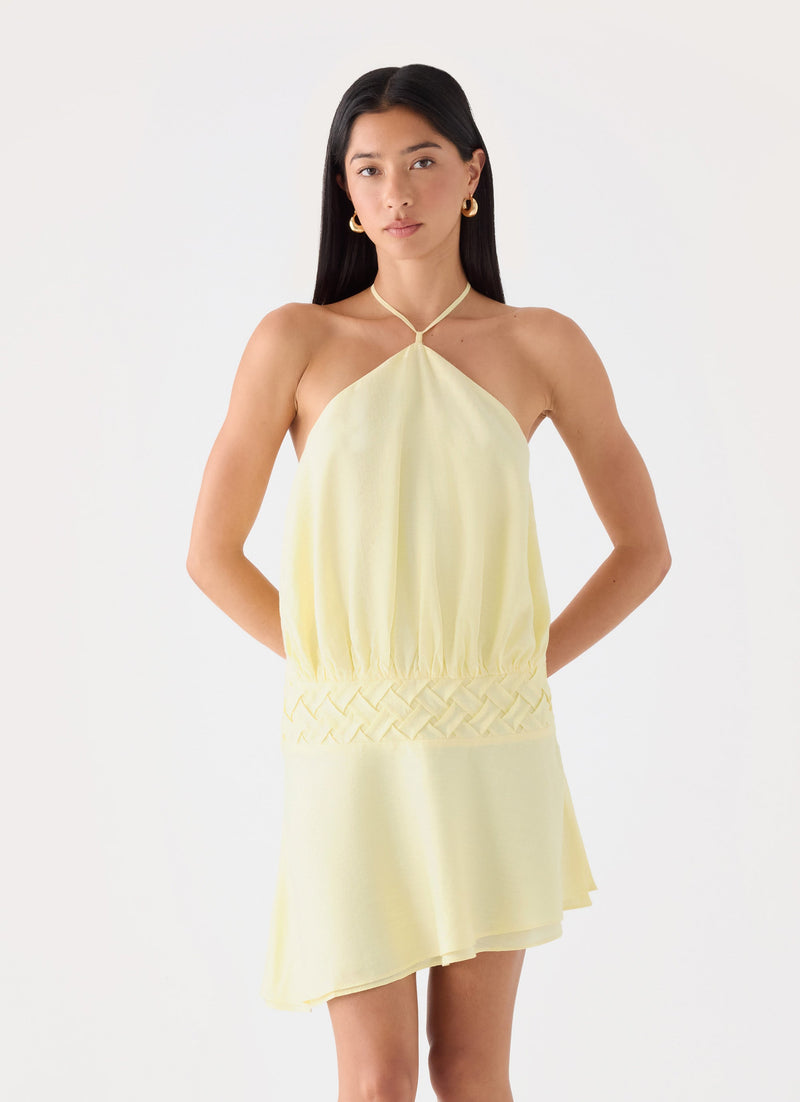 Keep It Secret Crinkle Mini Dress - Baby Yellow