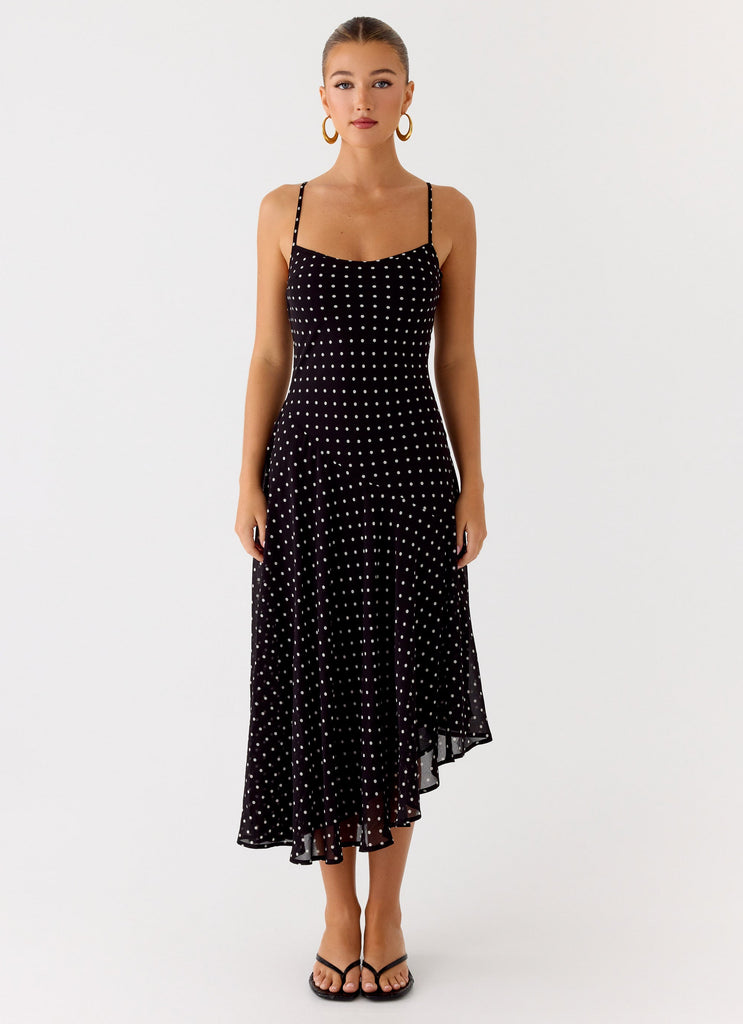 Keep You Waiting Midi Dress - Black Polkadot