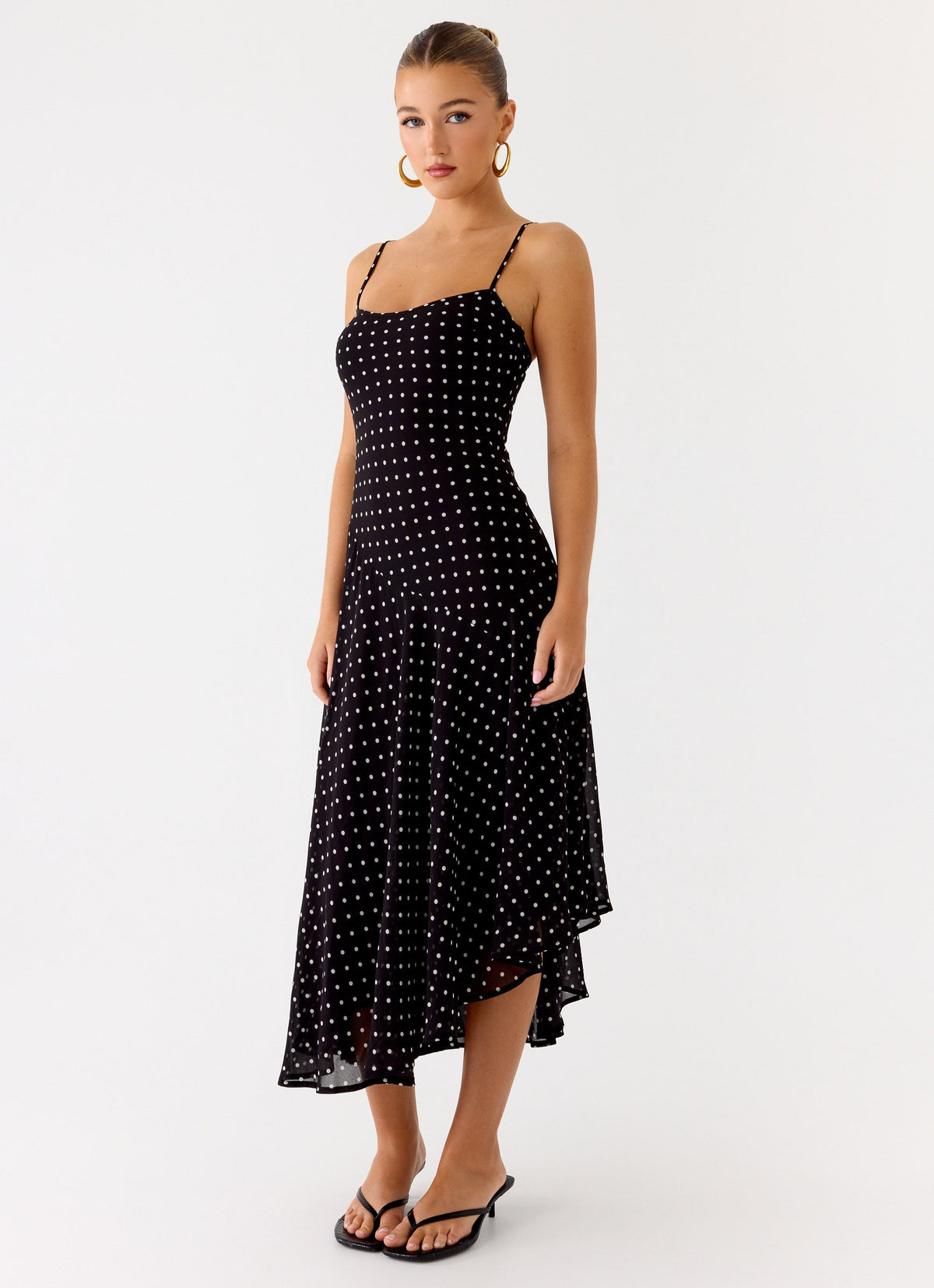black polka dot midi dress Halter Maxi Custom Size Occasion Delaney V Neck Frill Midi