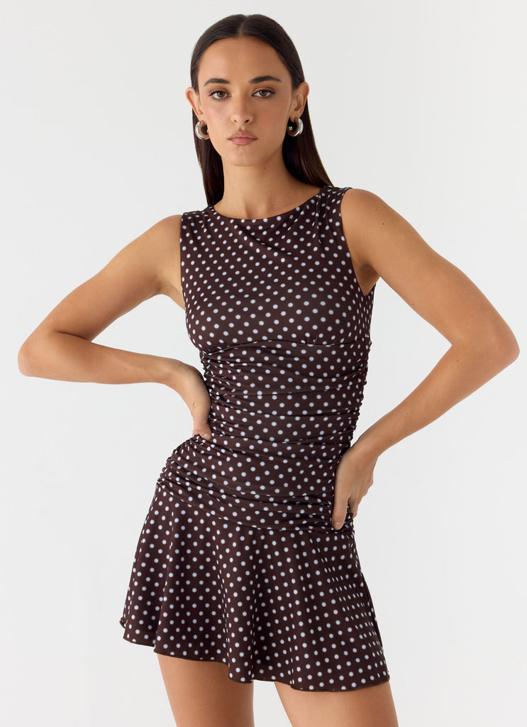 Kelda Mini Dress - Chocolate Blue Dot Chocolate Blue Dot / US 6 Kelda Mini Dress - Chocolate Blue Dot Chocolate Blue Dot / US 6