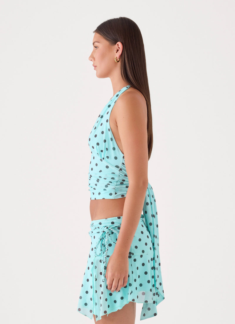 Kerrie Halter Top - Aqua Polka Dot
