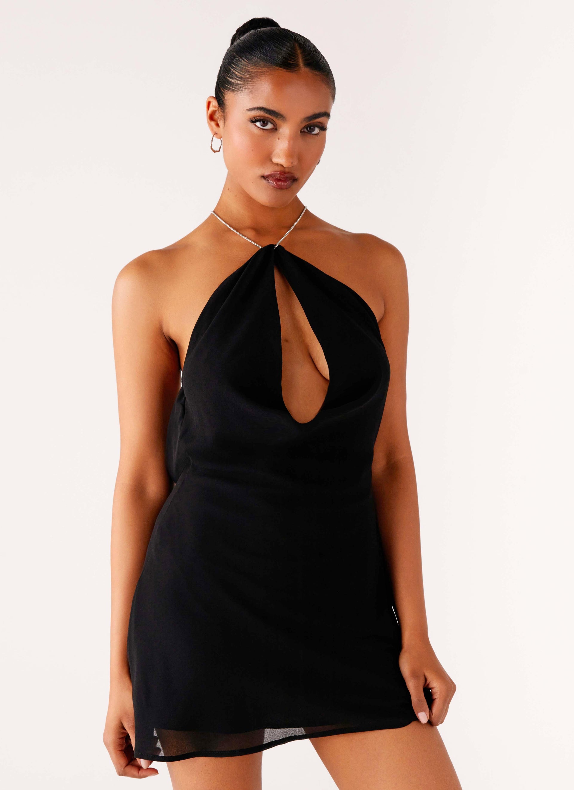 Key Hole Cowl Neckline Mini Dress