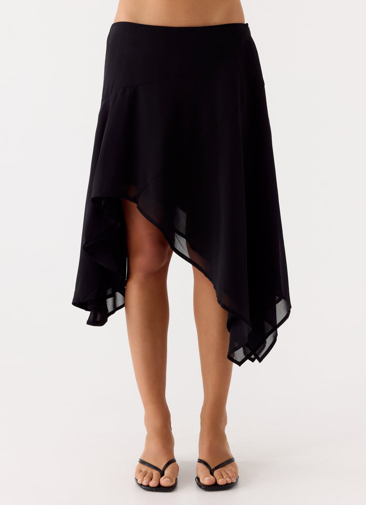 Kia Low Rise Asymmetrical Midi Skirt - Black