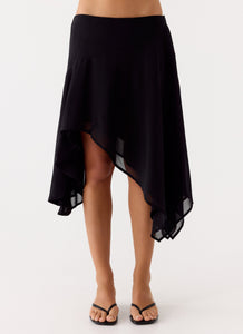 Kia Low Rise Asymmetrical Midi Skirt - Black