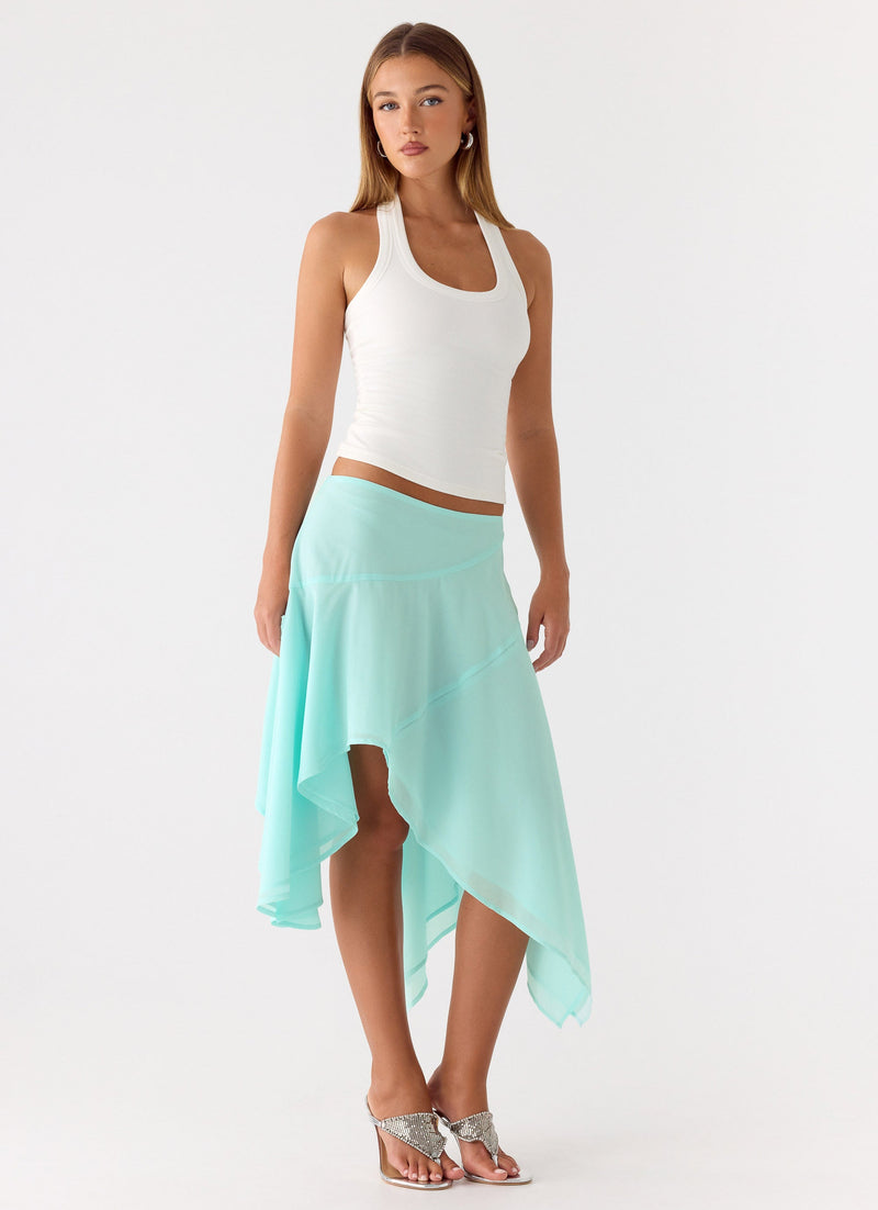 Kia Low Rise Asymmetrical Midi Skirt - Aqua