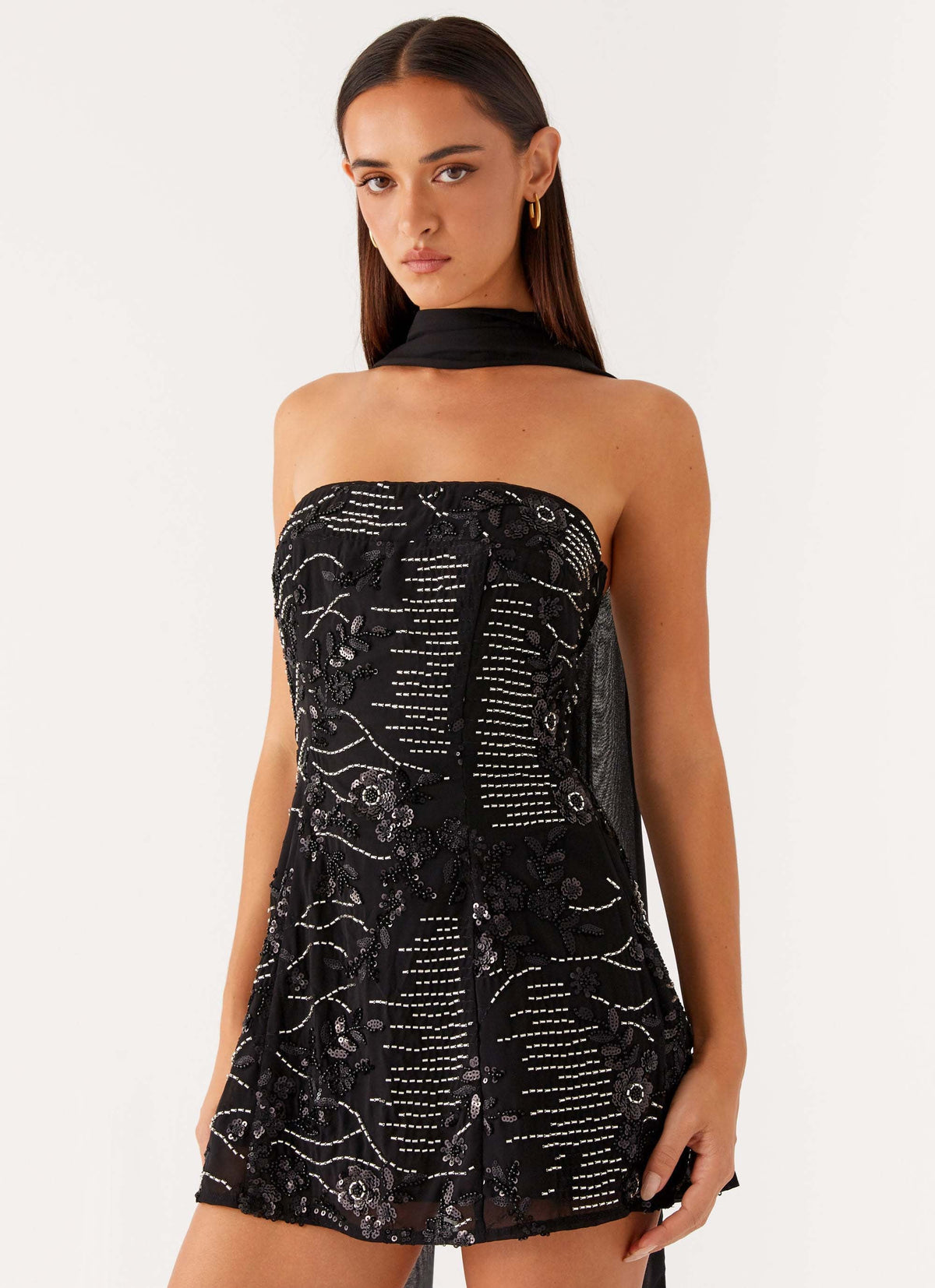 Kiesha Strapless Scarf Mini Dress