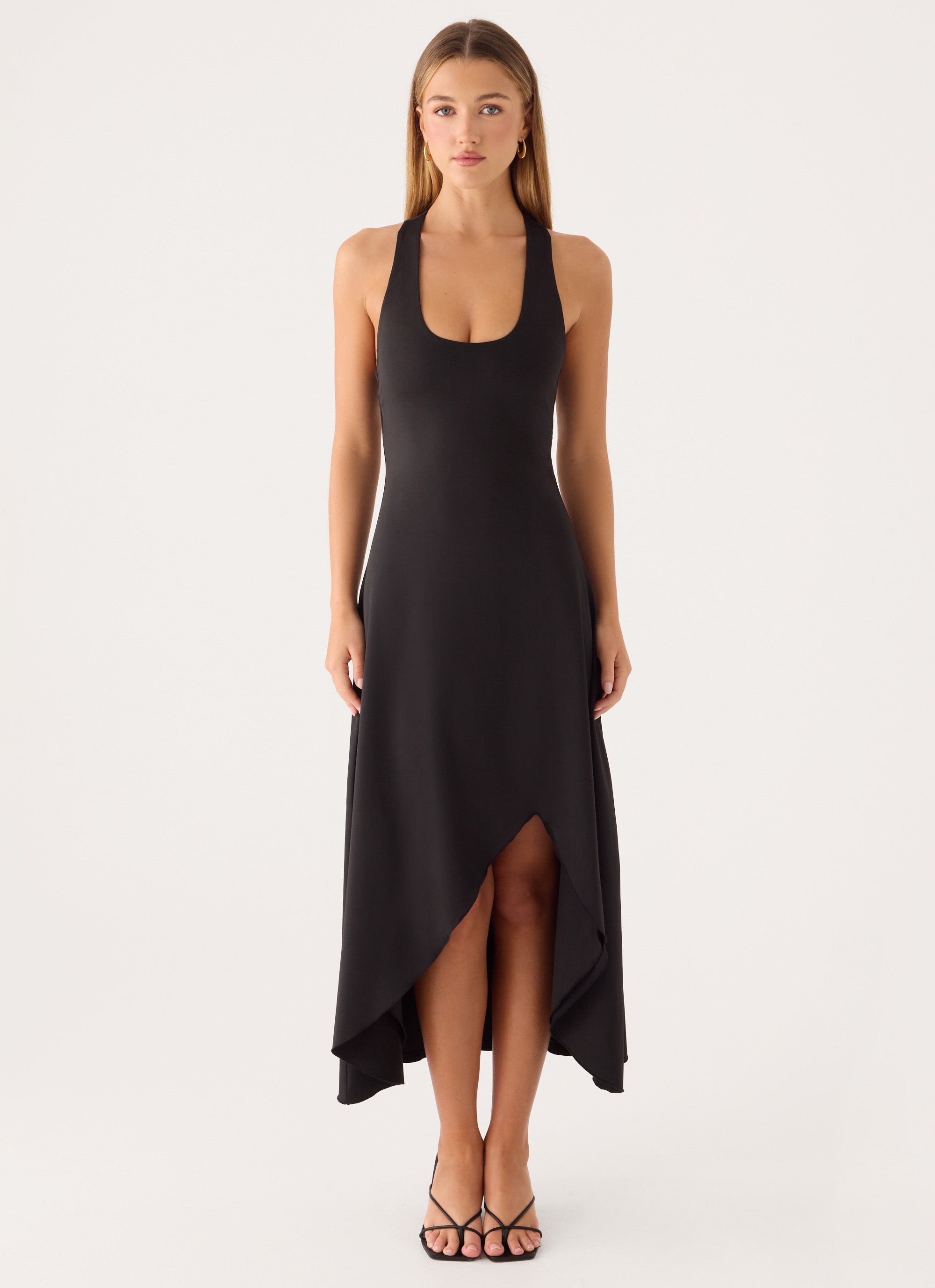 Kyrra Asymmetrical Midi Dress - Black – Peppermayo US