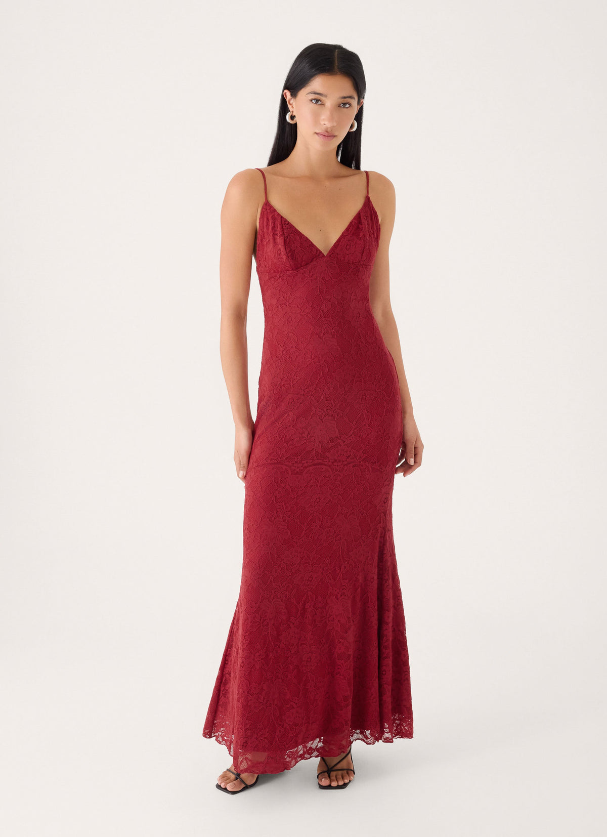 Lacey Dream Lace Maxi Dress - Fire Red