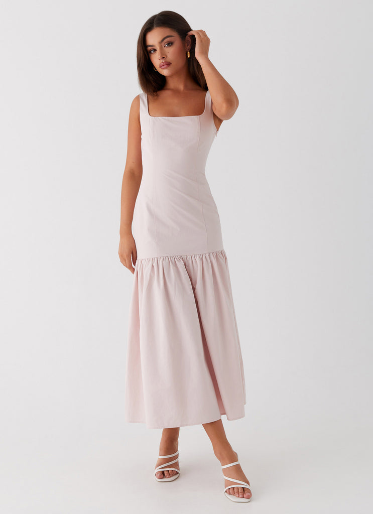 Womens Ladylike Midi Dress in the colour Pink in front of a light grey background