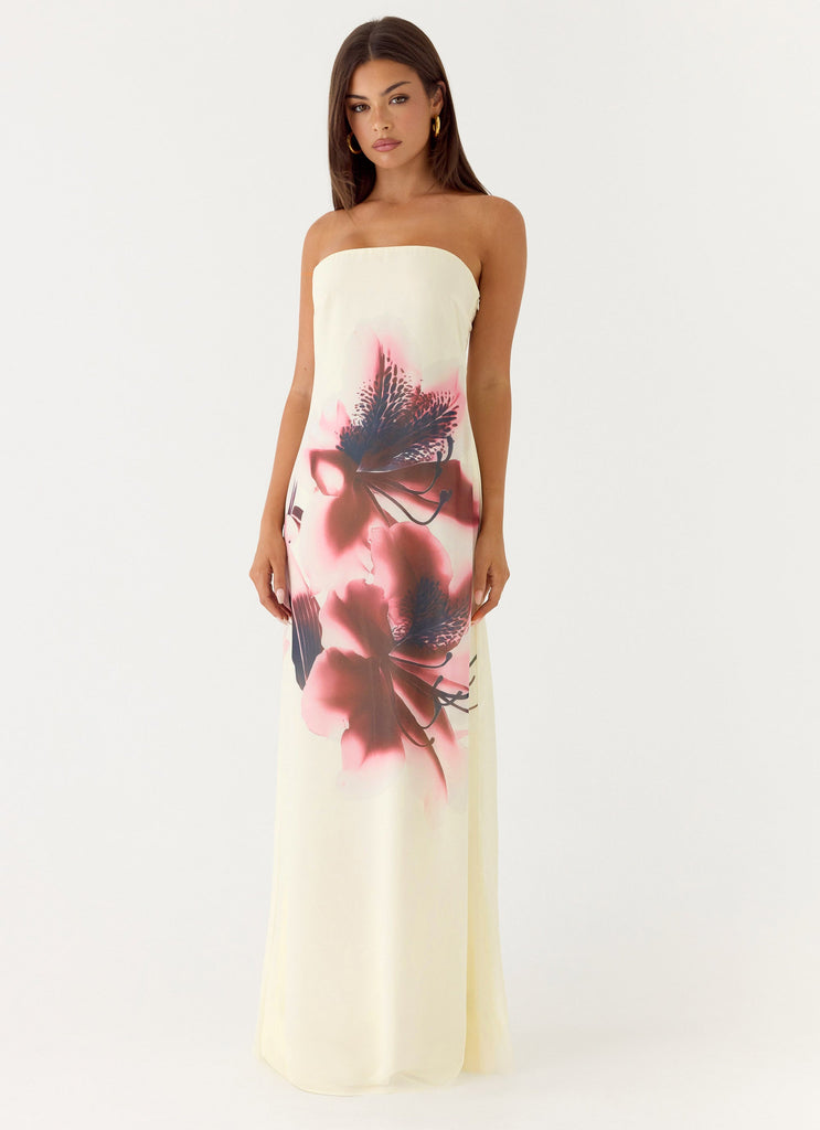 bloom strapless maxi dress Bloom Strapless Chiffo Maxi Dress- Cream/Orchid Mom's Sweet Shop