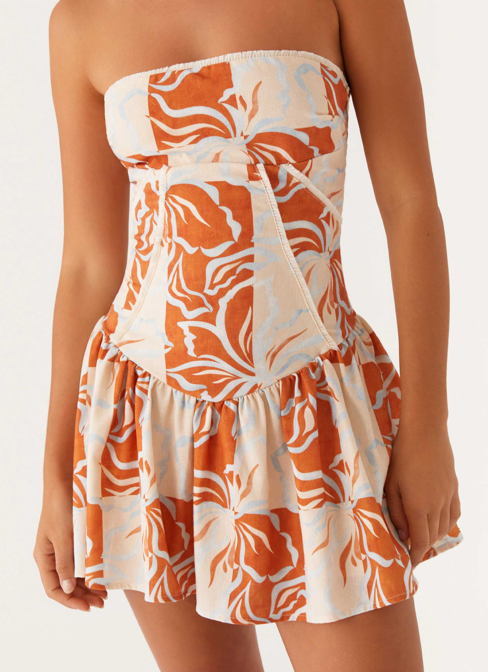 海外ファッションブランド通販サイト【公式】 - Dress Mini Linen Larnie Orange US Peppermayo – Floral Blue ワンピース