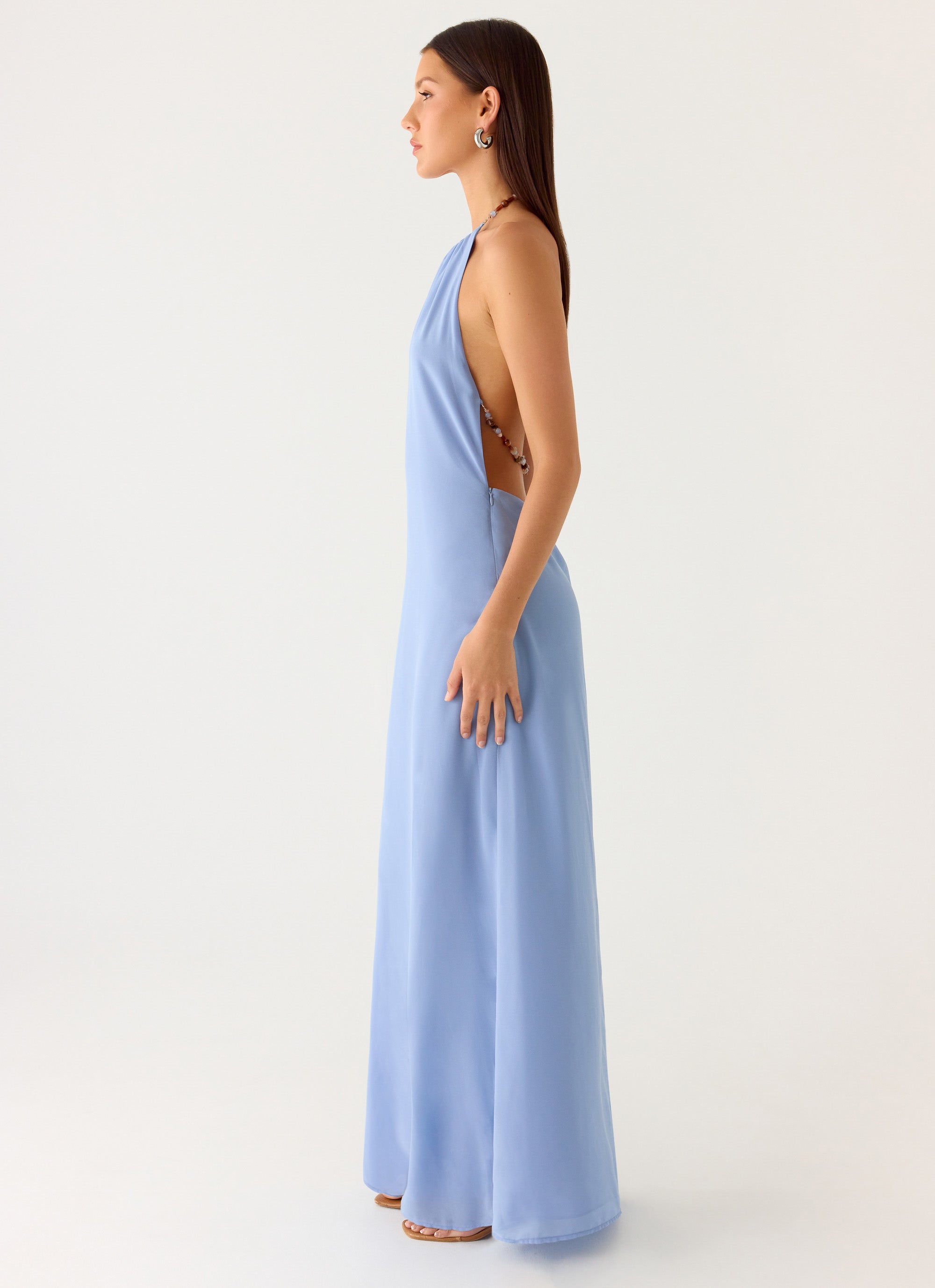 majorelle blue sleeveless halter neck dress Le Soleil Halter Maxi Dress