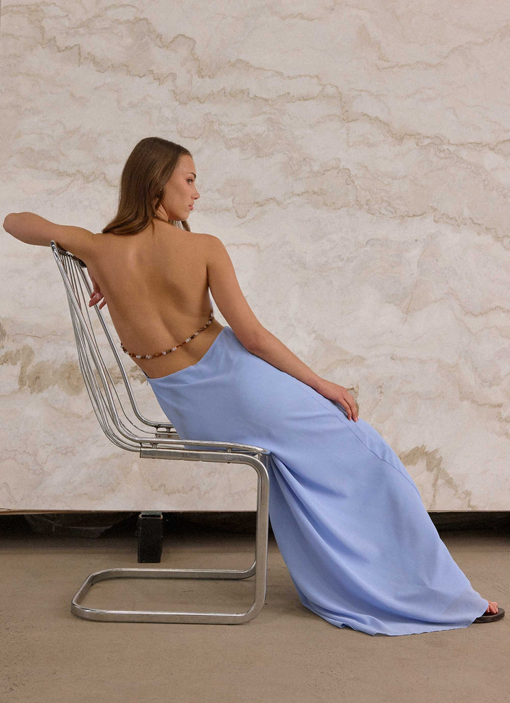 Le Soleil Halter Maxi Dress - Periwinkle Periwinkle / US 12 Le Soleil Halter Maxi Dress - Periwinkle Periwinkle / US 12