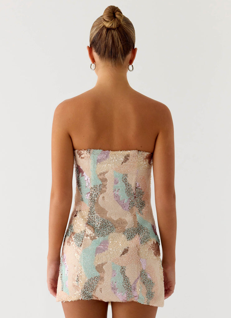 Leena Strapless Beaded Mini Dress - Swirl Sequin Peppermayo US Leena Strapless Beaded Mini Dress - Swirl Sequin Peppermayo US