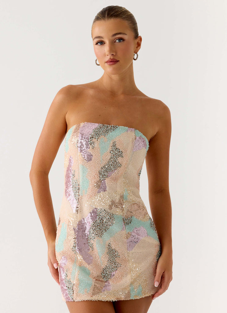 Leena Strapless Beaded Mini Dress - Swirl Sequin Swirl Sequin / US 14 Leena Strapless Beaded Mini Dress - Swirl Sequin Swirl Sequin / US 14