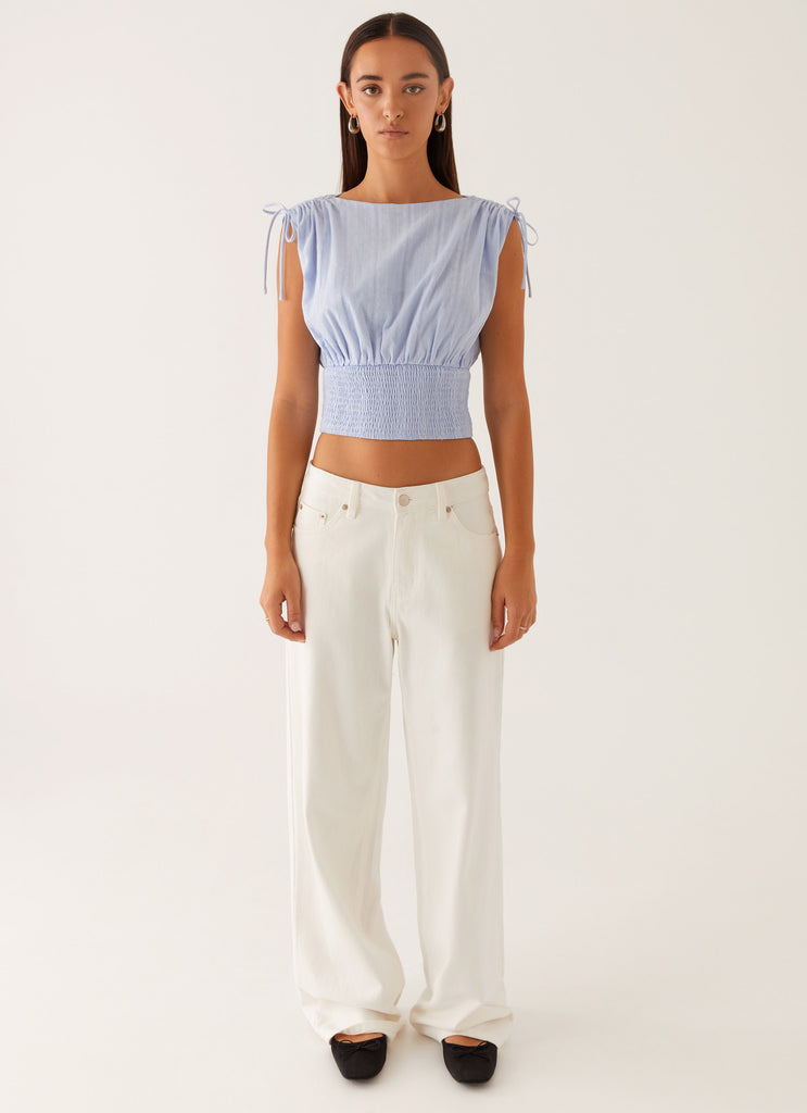 Leni Shirred Top - Pale Blue