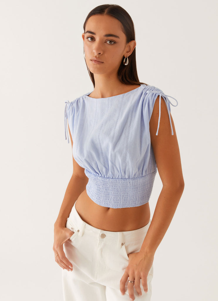 Leni Shirred Top - Pale Blue