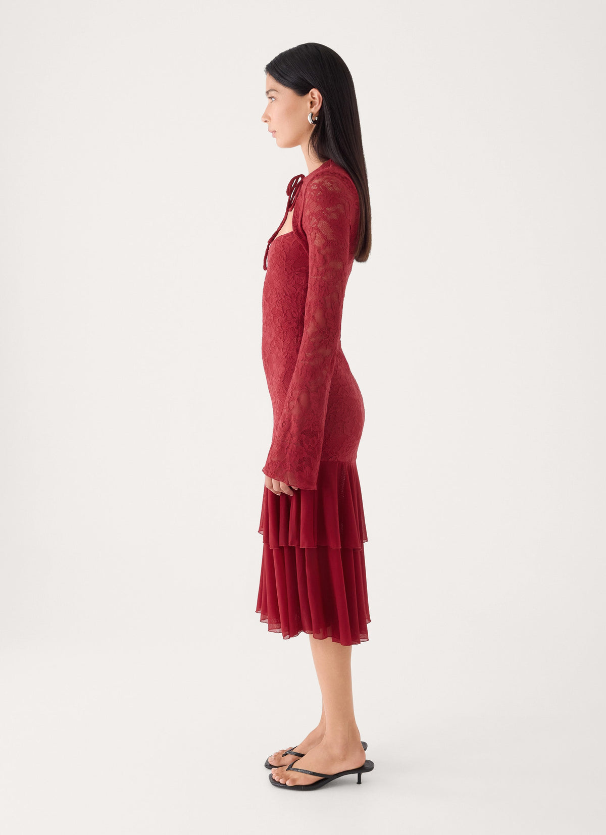 Lenora Lace Midi Dress - Fire Red