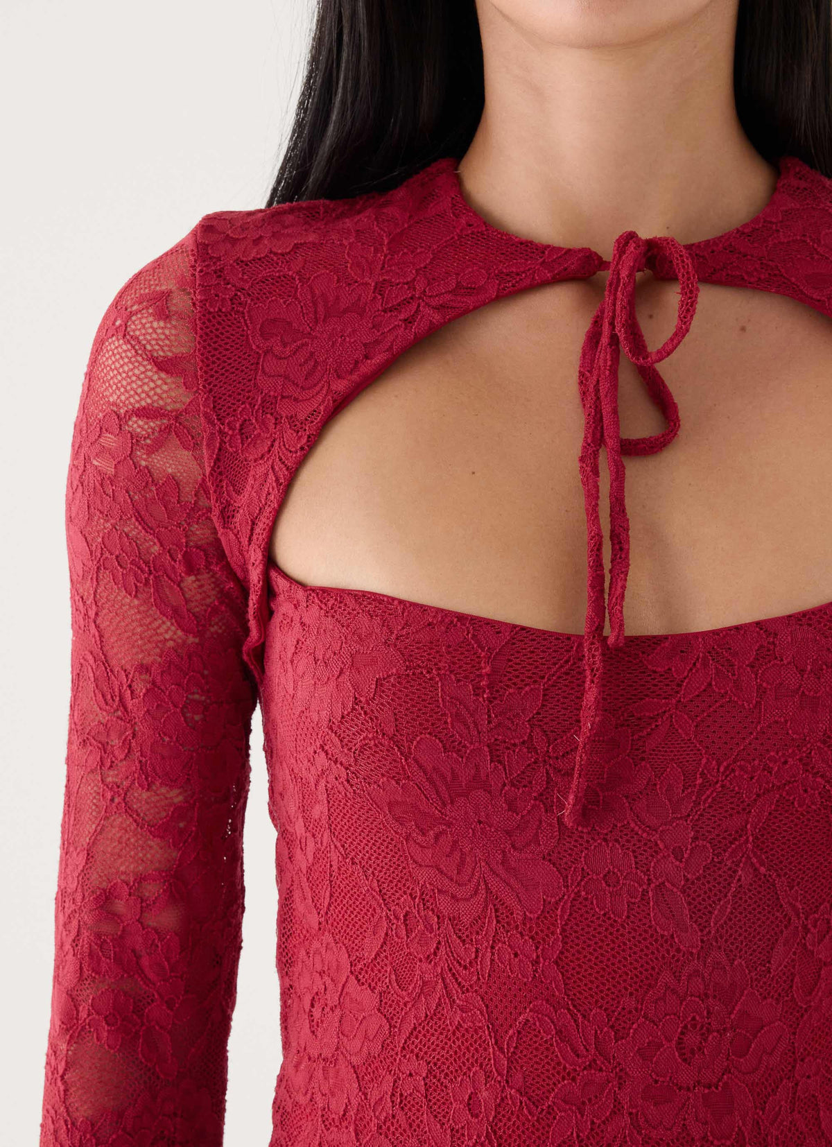 Lenora Lace Midi Dress - Fire Red