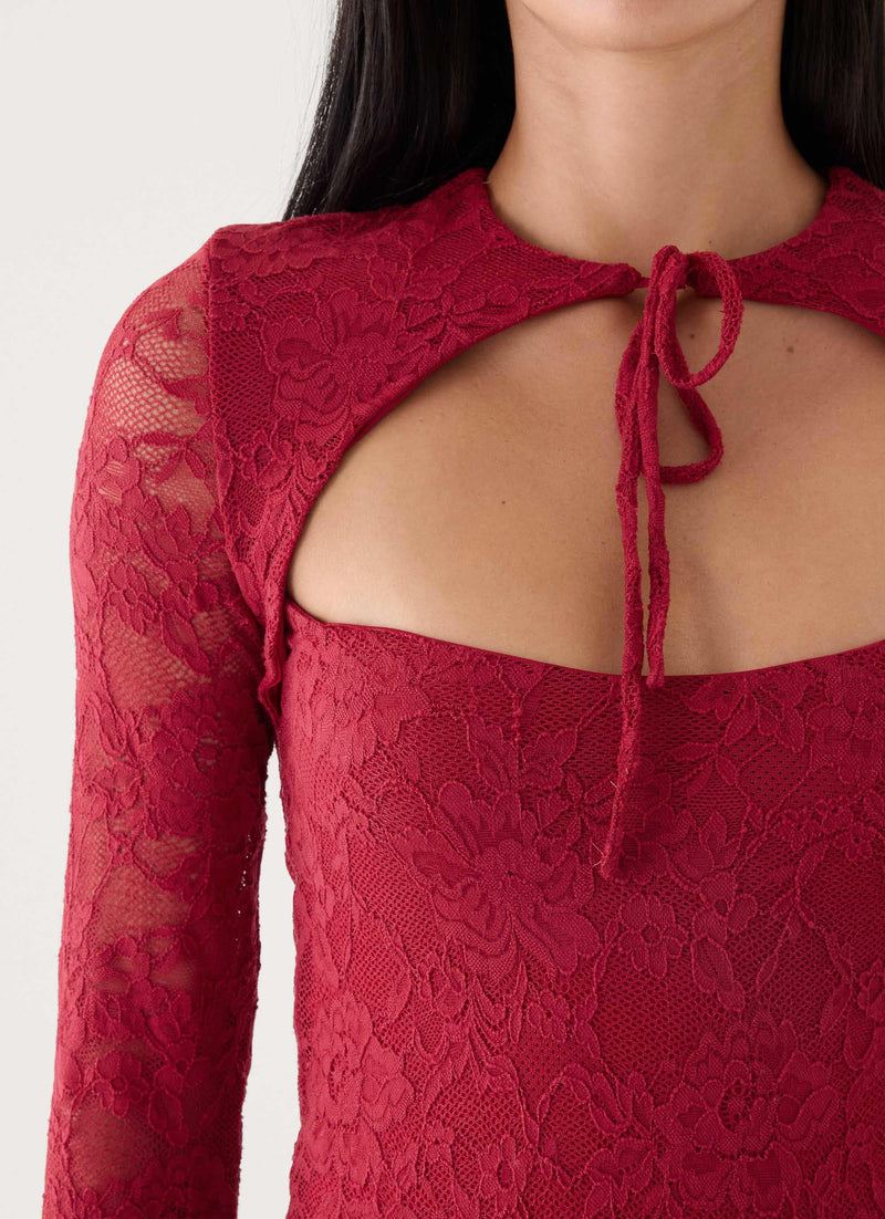 Lenora Lace Midi Dress - Fire Red