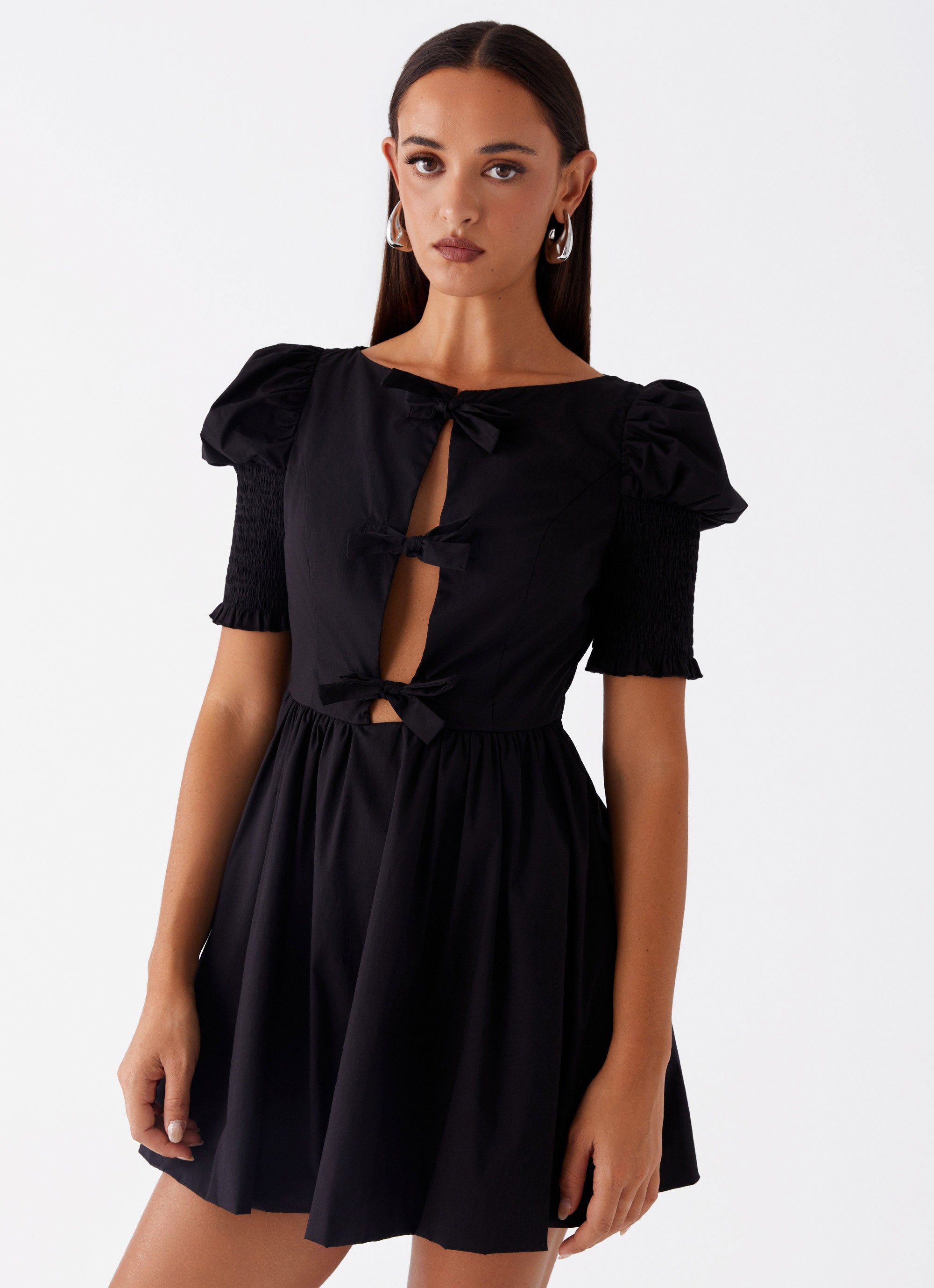 Leonie Tie Front Mini Dress - Black Leonie Tie Front Mini Dress - Black