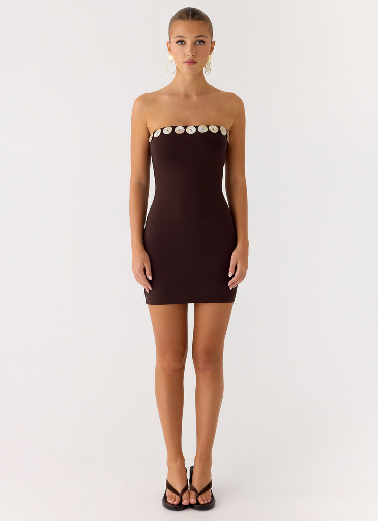 Leroy Button Mini Dress - Chocolate
