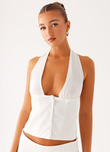 Let's Pretend Halterneck Top - White