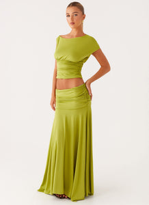 Liana Ruched Maxi Skirt - Green