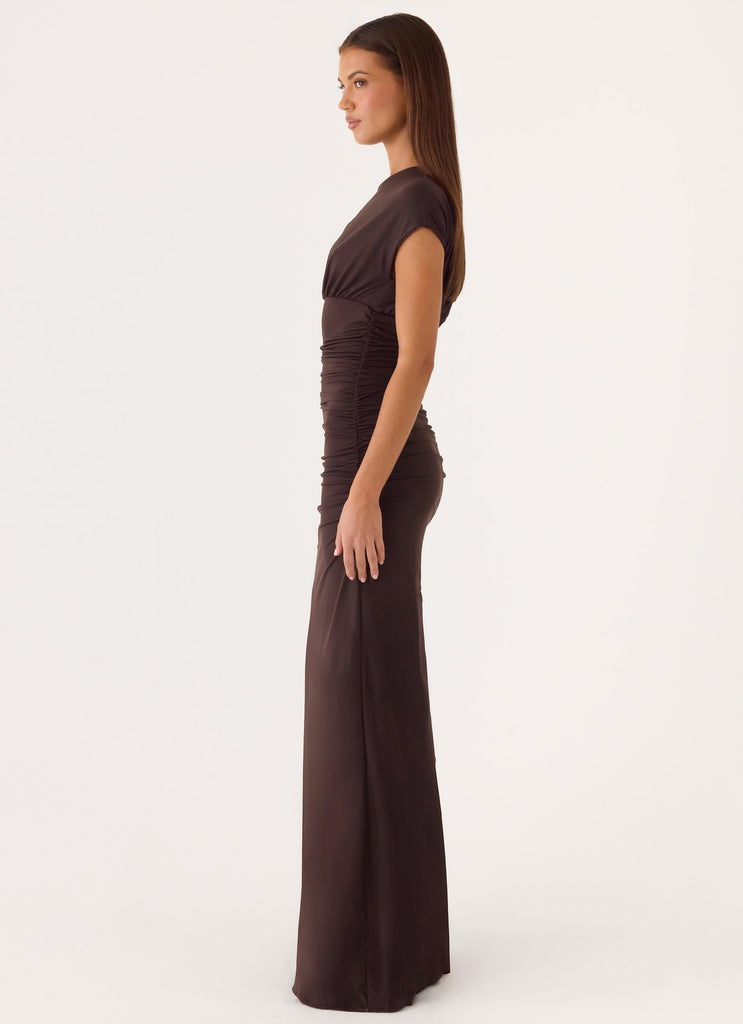 chocolate maxi dress formal Cowl Neck Maxi Dress In Chocolate Brown Chiffon | EGO US
