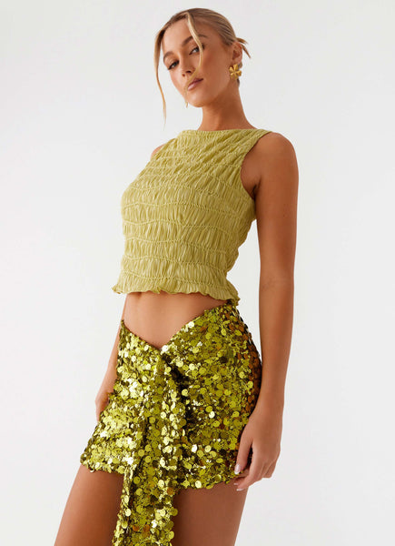 Lights On Sequin Mini Skirt Olive Peppermayo US