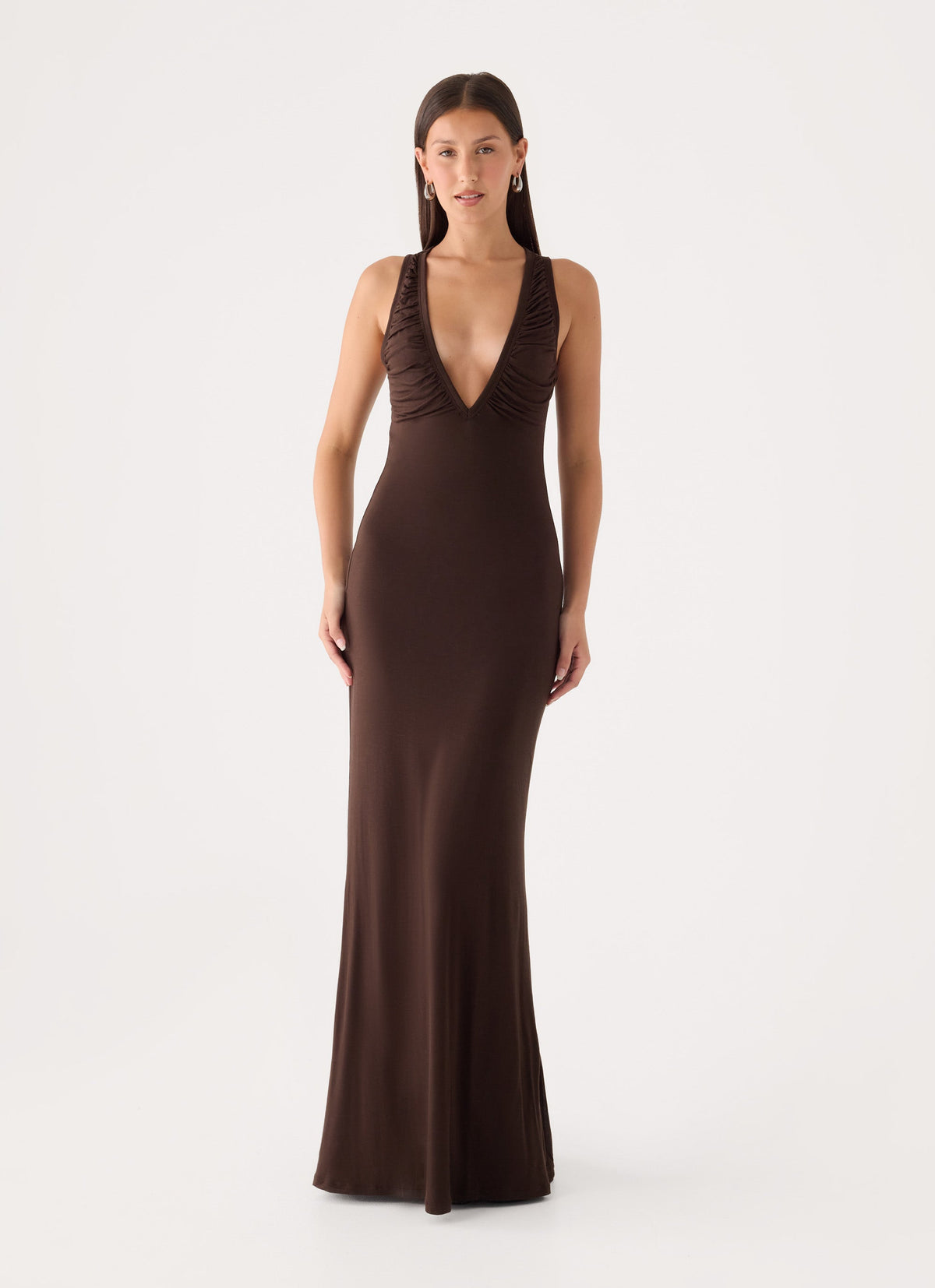 Lisandy Ruched Maxi Dress - Chocolate