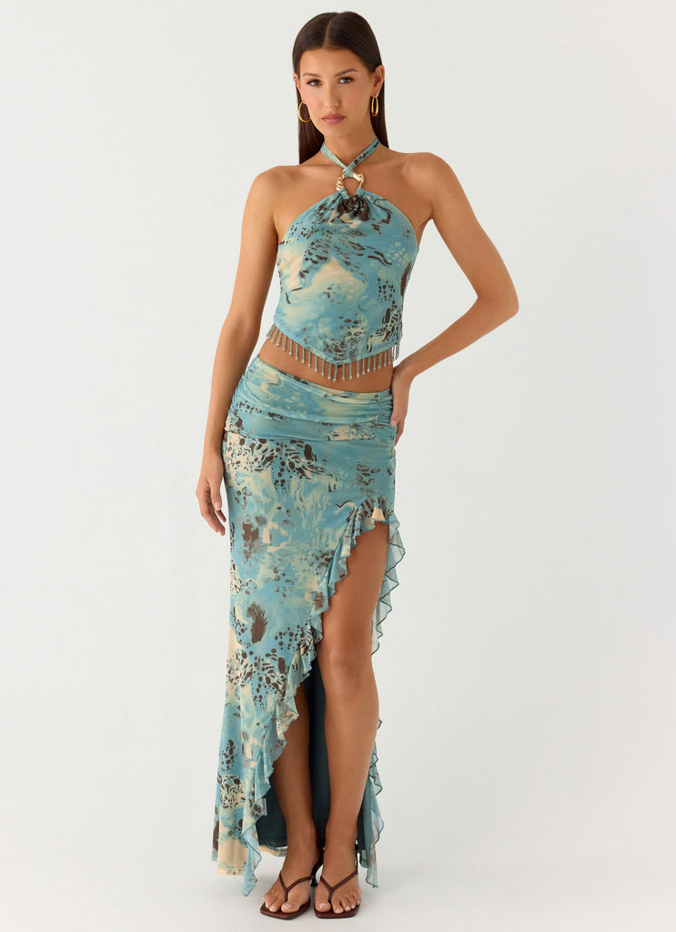 Lloyd Beaded Halter Top - Aqua Blur