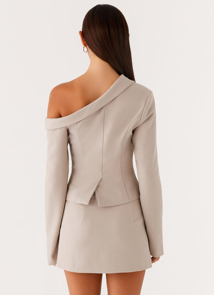 Looking Good Off Shoulder Blazer - Pebble