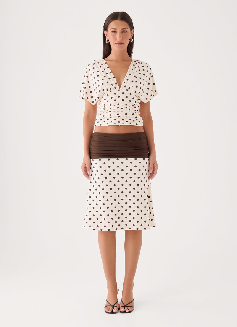 Lorelei Midi Skirt - Cream Polka Dot