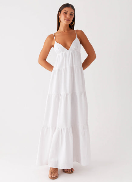 chinese dress ladies Amazon.com: Ladies White Linen Maxi Dress main image 1