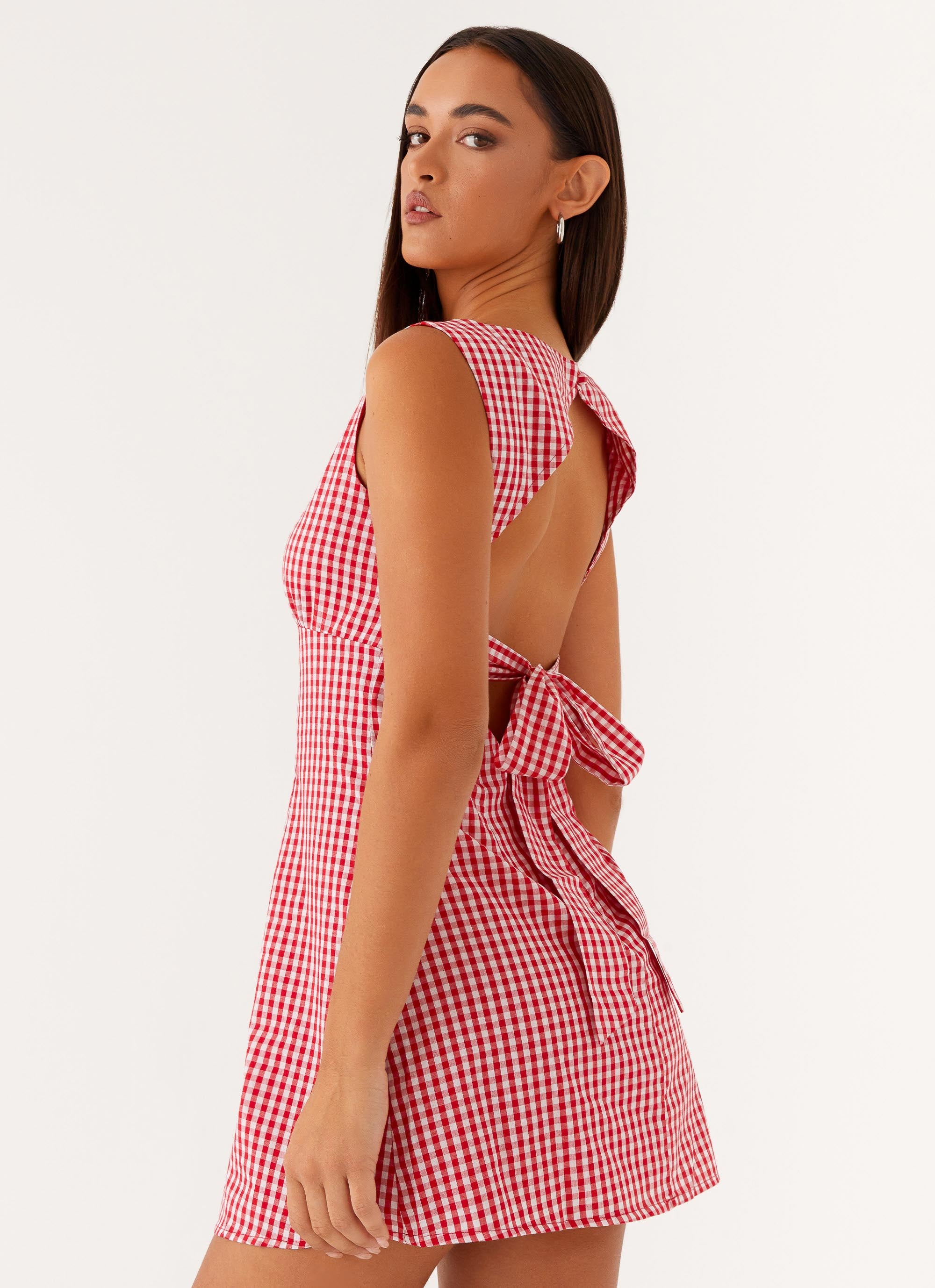 Lotus Tie Back Mini Dress - Red Gingham Red Gingham / US 14 Lotus Tie Back Mini Dress - Red Gingham Red Gingham / US 14