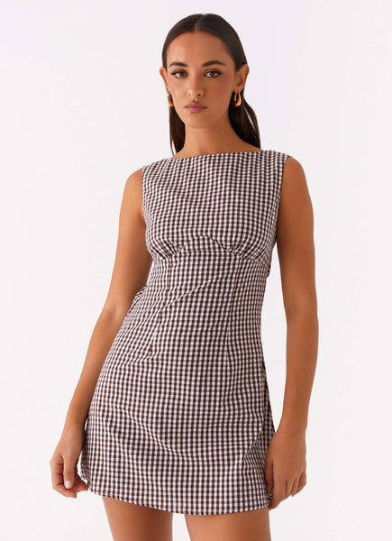 Lotus Tie Back Mini Dress - Chocolate Gingham Lotus Tie Back Mini Dress - Chocolate Gingham