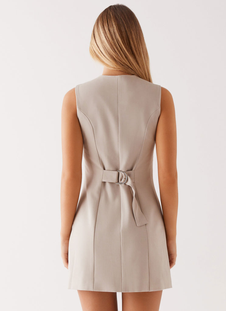Lou Button Up Mini Dress Beige