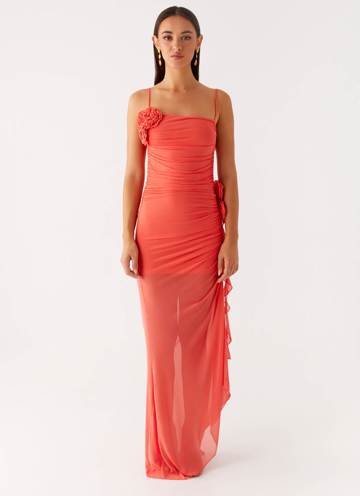 coral satin dress Louana Maxi Dress