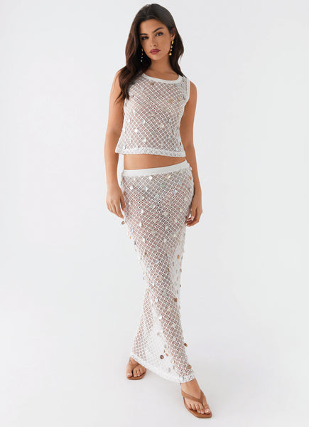 Lovina Shell Knit Maxi Skirt - White – Peppermayo US