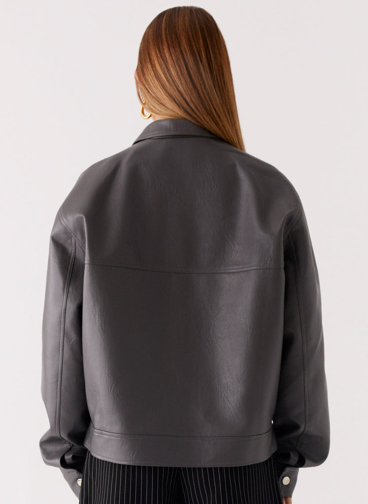 Lula Faux Leather Bomber Jacket - Charcoal