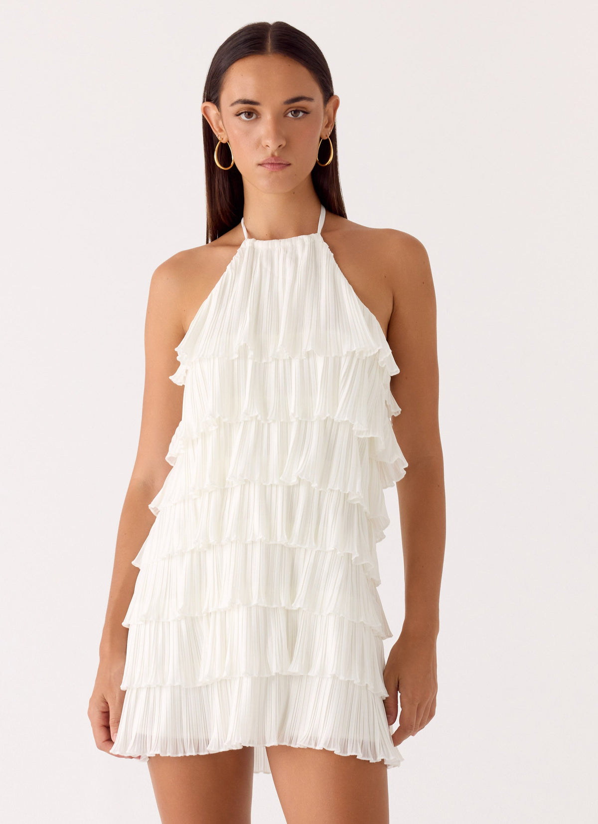 la lune otto puff sleeve contour mini dress ivory Lunar Bloom Chapel Length train