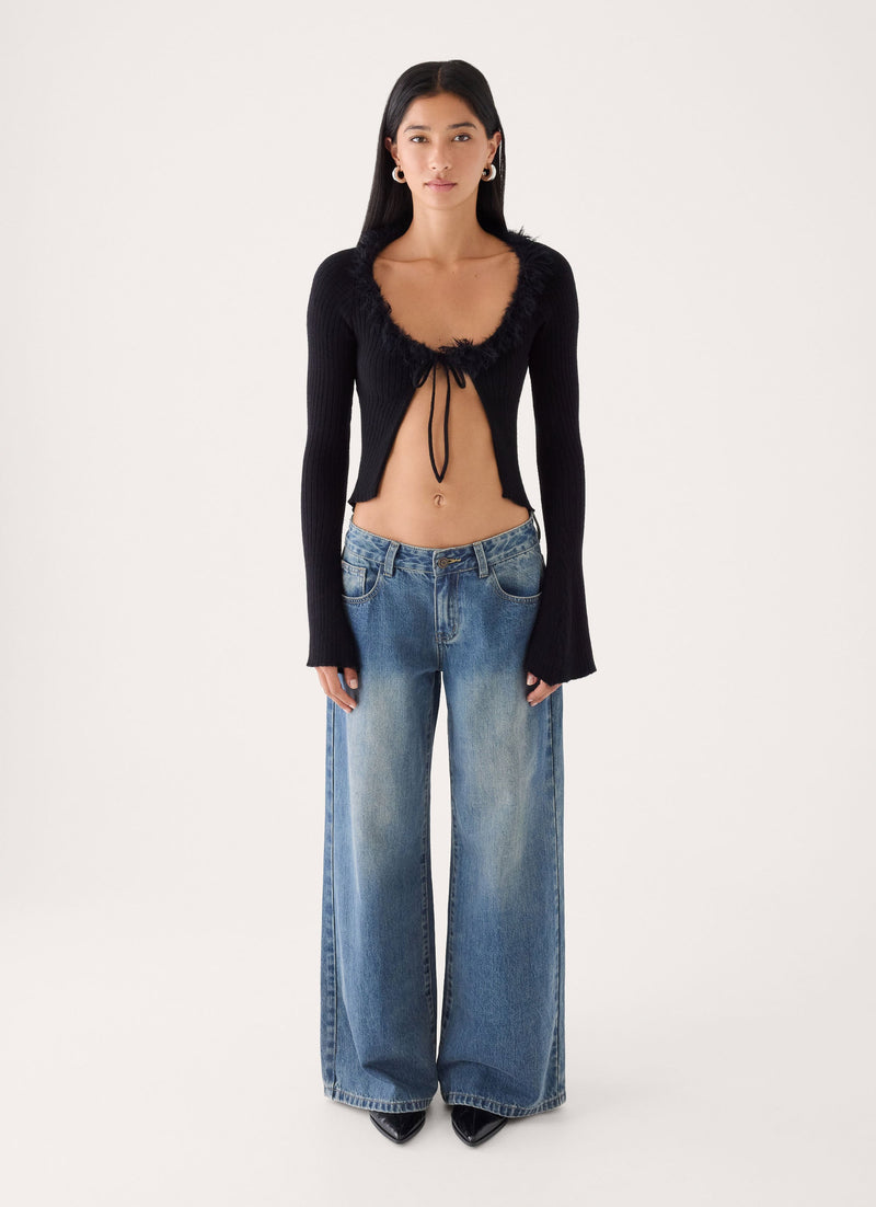 Luxa Faux Feather Top - Black